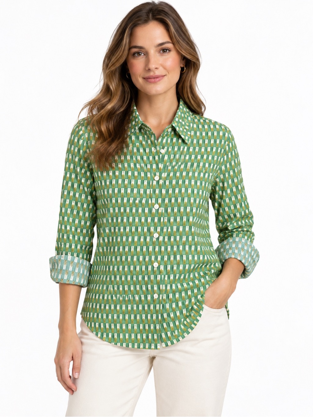 Trovata Birds of Paradis XS Jacquelin shirt Peridot Paver Green print NWT $248